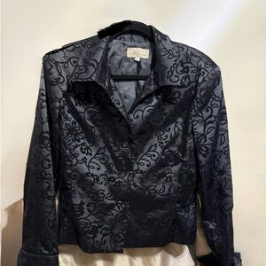 Elegant Black Vintage Floral Velour Women's Blazer